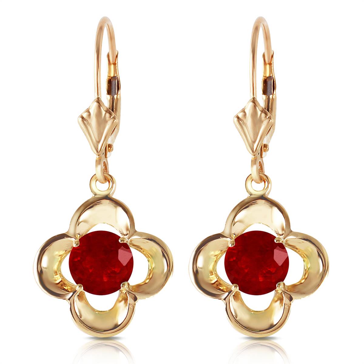 1.1 Carat 14K Solid Yellow Gold Exotic Flower Ruby Earrings