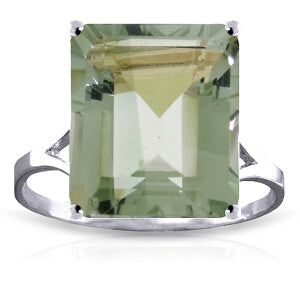 6.5 Carat 14K Solid White Gold Ring Natural Octagon Green Amethyst