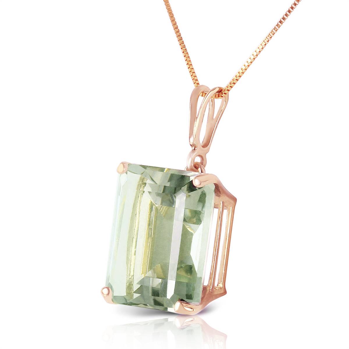 14K Solid Rose Gold Necklace w/ Octagon Green Amethyst
