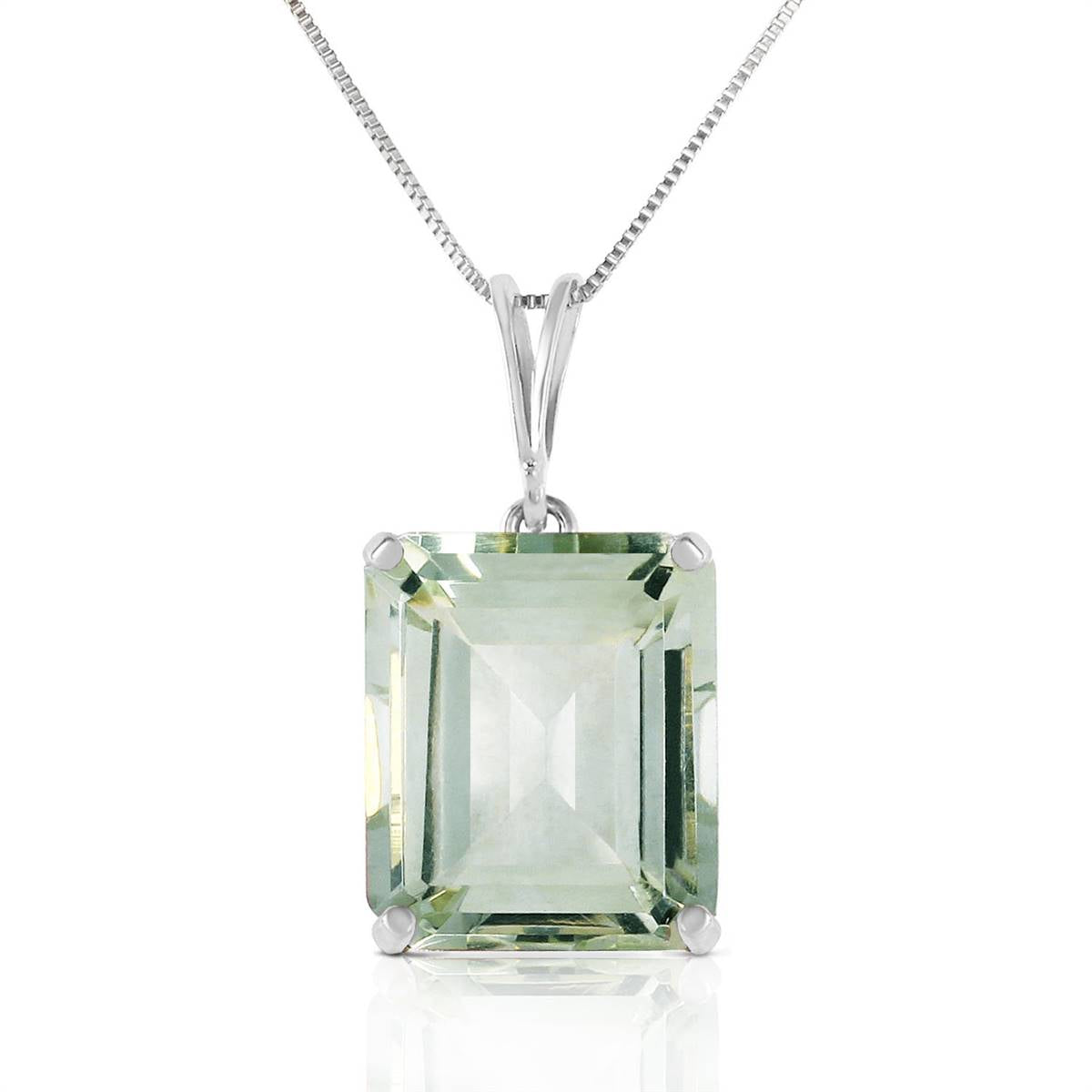 6.5 Carat 14K Solid White Gold Necklace Octagon Green Amethyst