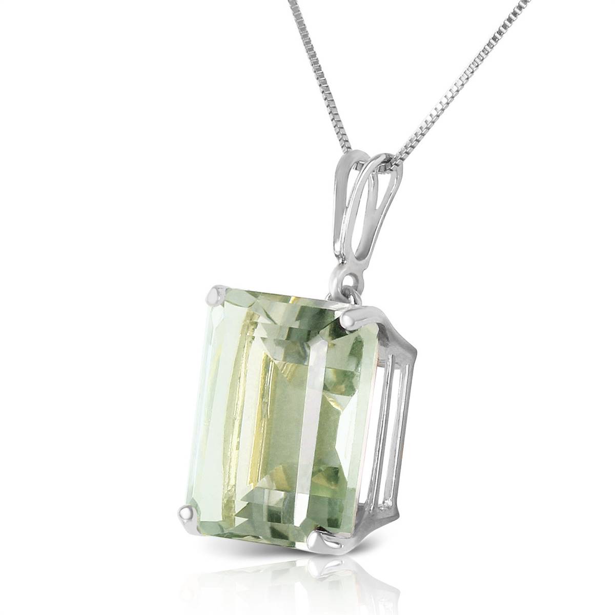 6.5 Carat 14K Solid White Gold Necklace Octagon Green Amethyst