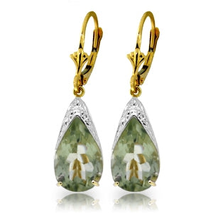 10 Carat 14K Solid Yellow Gold Leverback Green Amethyst Earrings