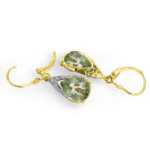 10 Carat 14K Solid Yellow Gold Leverback Green Amethyst Earrings