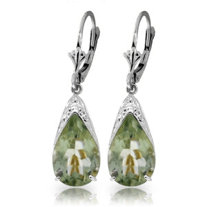 10 Carat 14K Solid White Gold Leverback Earrings Natural Green Amethyst
