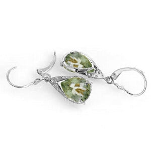 10 Carat 14K Solid White Gold Leverback Earrings Natural Green Amethyst