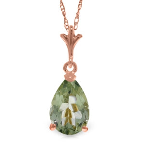 1.5 Carat 14K Solid Rose Gold Peart Green Amethyst Necklace