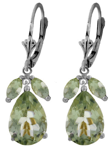 13 Carat 14K Solid Yellow Gold Ripe Pear Green Amethyst Earrings