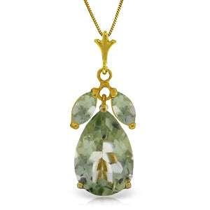 6.5 Carat 14K Solid Yellow Gold Storm Approaching Green Amethyst Necklace