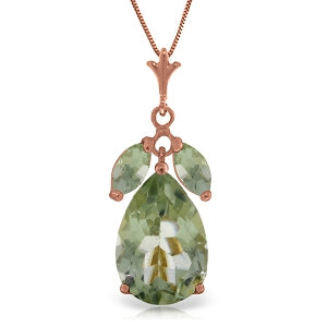 14K Solid Rose Gold Natural Green Amethyst Necklace Jewelry