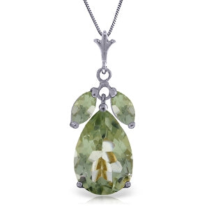 6.5 Carat 14K Solid White Gold Fastidious Green Amethyst Necklace