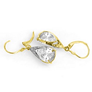 10 Carat 14K Solid Yellow Gold Russian Heat White Topaz Earrings