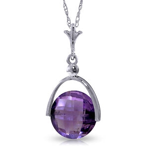 3.25 Carat 14K Solid White Gold Necklace Checkerboard Cut Purple Amethyst