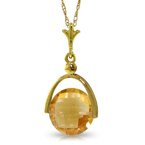 3.25 Carat 14K Solid Yellow Gold Necklace Checkerboard Cut Citrine