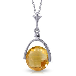 3.25 Carat 14K Solid White Gold Necklace Checkerboard Cut Citrine