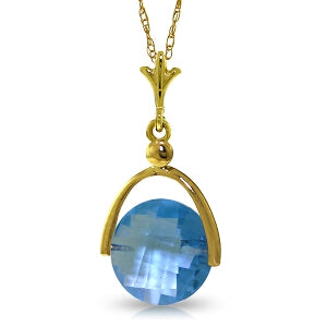 3.25 Carat 14K Solid Yellow Gold Necklace Checkerboard Cut Blue Topaz