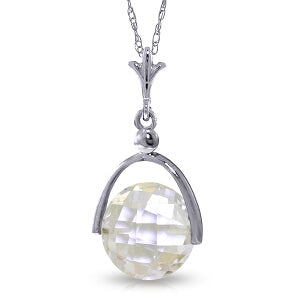 3.65 Carat 14K Solid White Gold Necklace Checkerboard Cut White Topaz