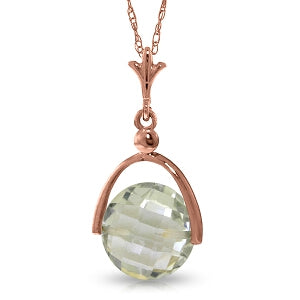 14K Solid Rose Gold Green Amethyst Necklace Gemstone