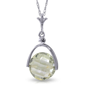 3.25 Carat 14K Solid White Gold Necklace Checkerboard Cut Green Amethyst
