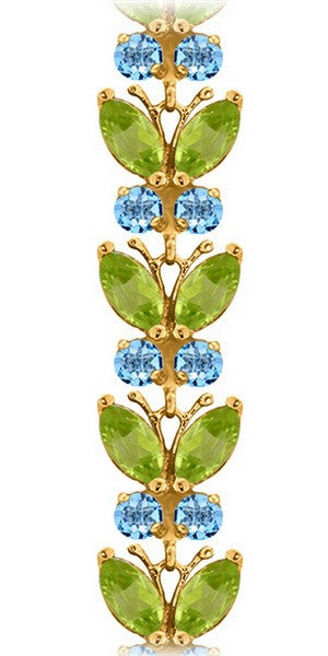 14K Solid Rose Gold Butterfly Bracelet w/ Peridot & Blue Topaz