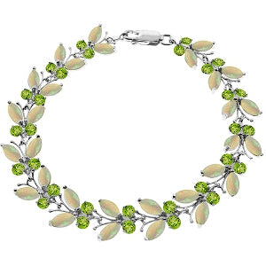 12 Carat 14K Solid White Gold Butterfly Bracelet Opal Peridot