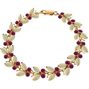 14K Solid Rose Gold Butterfly Bracelet w/ Opals & Rubies