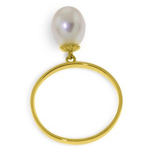 4 Carat 14K Solid Yellow Gold Ring Dangling Natural Pearl