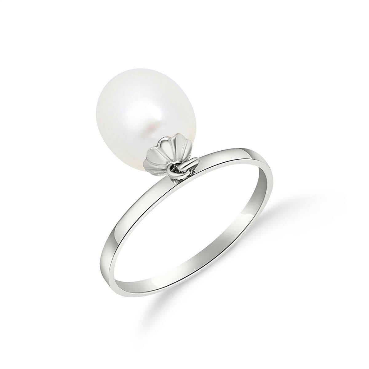 4 Carat 14K Solid White Gold Ring Dangling Natural Pearl