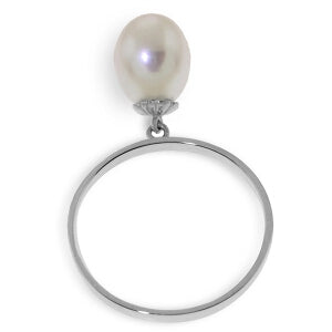 4 Carat 14K Solid White Gold Ring Dangling Natural Pearl