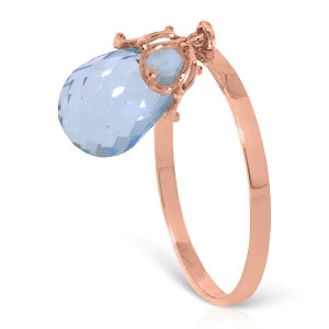 3 Carat 14K Solid Rose Gold Ring Dangling Briolette Blue Topaz