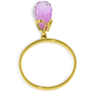 3 Carat 14K Solid Yellow Gold Ring Dangling Briolette Pink Topaz