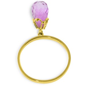 3 Carat 14K Solid Yellow Gold Ring Dangling Briolette Pink Topaz