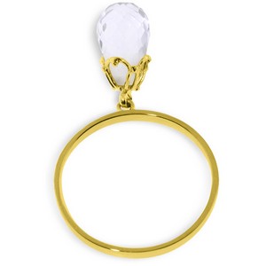3 Carat 14K Solid Yellow Gold Ring Dangling Briolete White Topaz