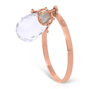 3 Carat 14K Solid Rose Gold Ring Dangling Briolete White Topaz