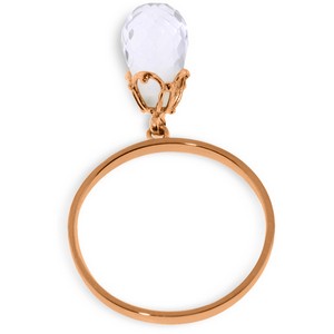 3 Carat 14K Solid Rose Gold Ring Dangling Briolete White Topaz