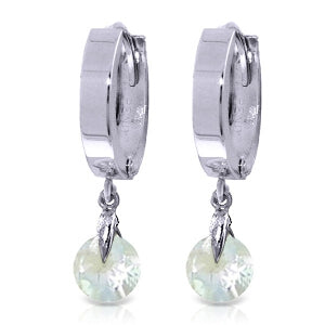 1.3 Carat 14K Solid White Gold Hoop Earrings Natural Aquamarine