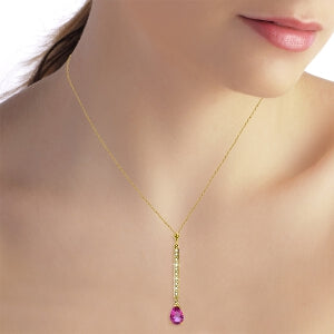 1.8 Carat 14K Solid Yellow Gold Necklace Diamond Pink Topaz