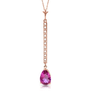 14K Solid Rose Gold Diamond & Pink Topaz Necklace Gemstone