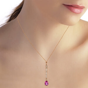 14K Solid Rose Gold Diamond & Pink Topaz Necklace Gemstone