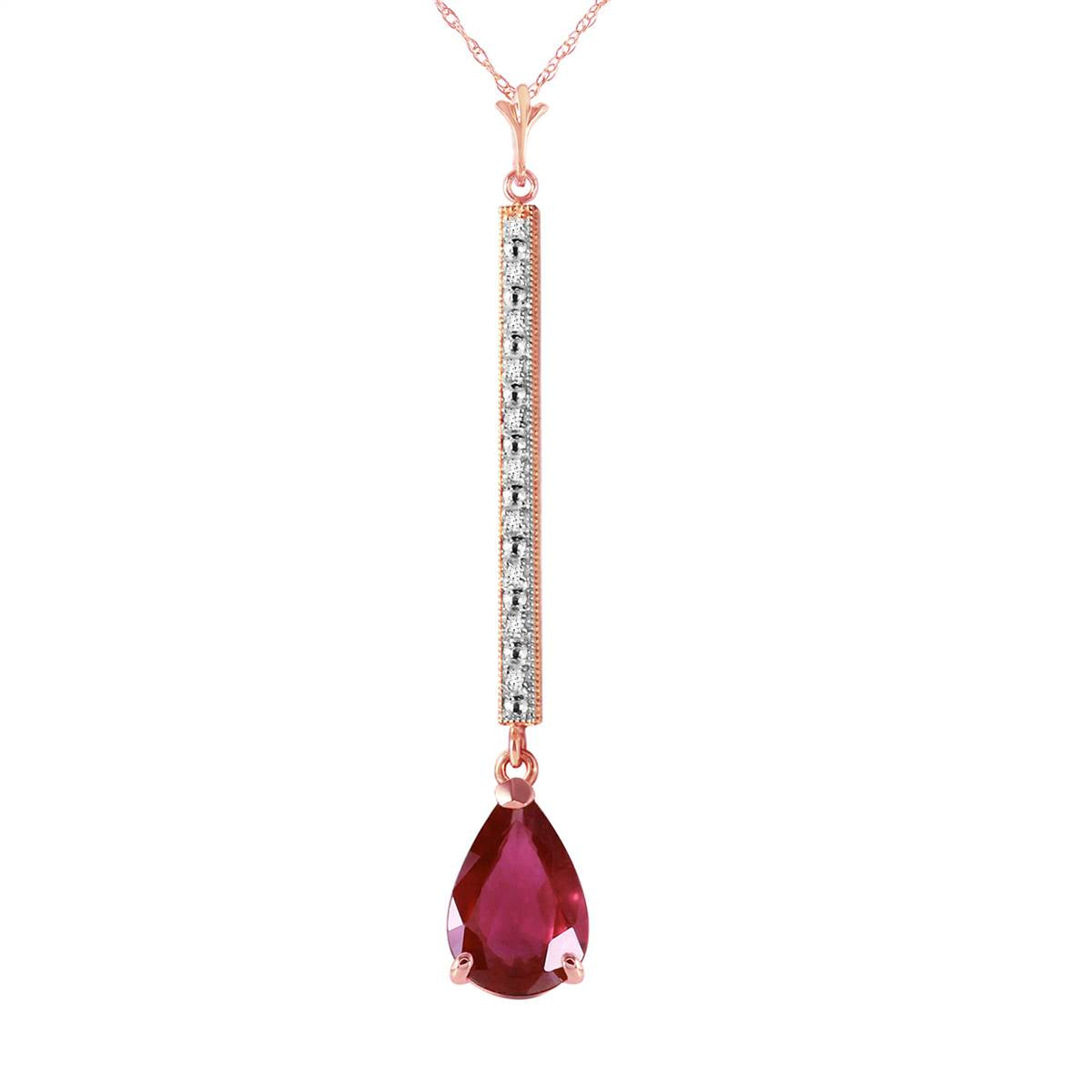 14K Solid Rose Gold Diamond & Ruby Necklace Gemstone