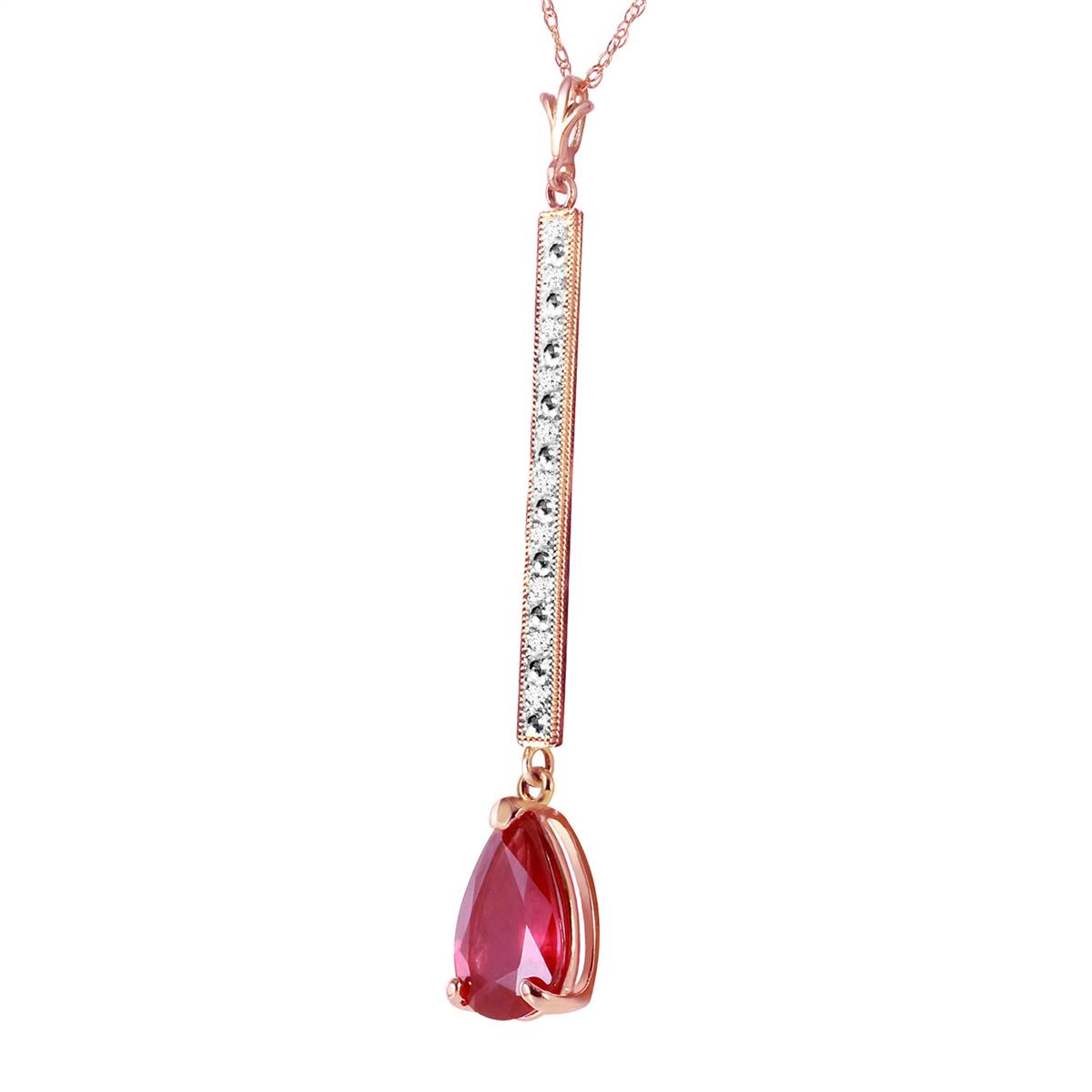 14K Solid Rose Gold Diamond & Ruby Necklace Gemstone