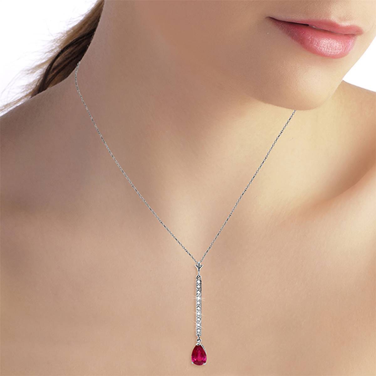 1.8 Carat 14K Solid White Gold Necklace Diamond Ruby