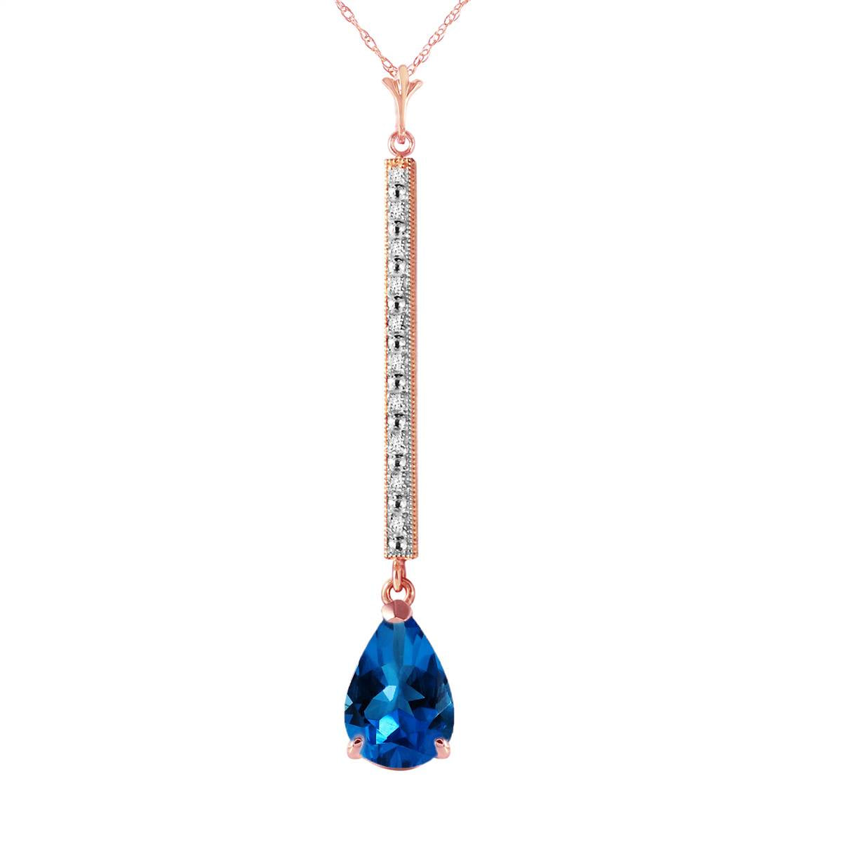 14K Solid Rose Gold Diamond & Blue Topaz Necklace Certified