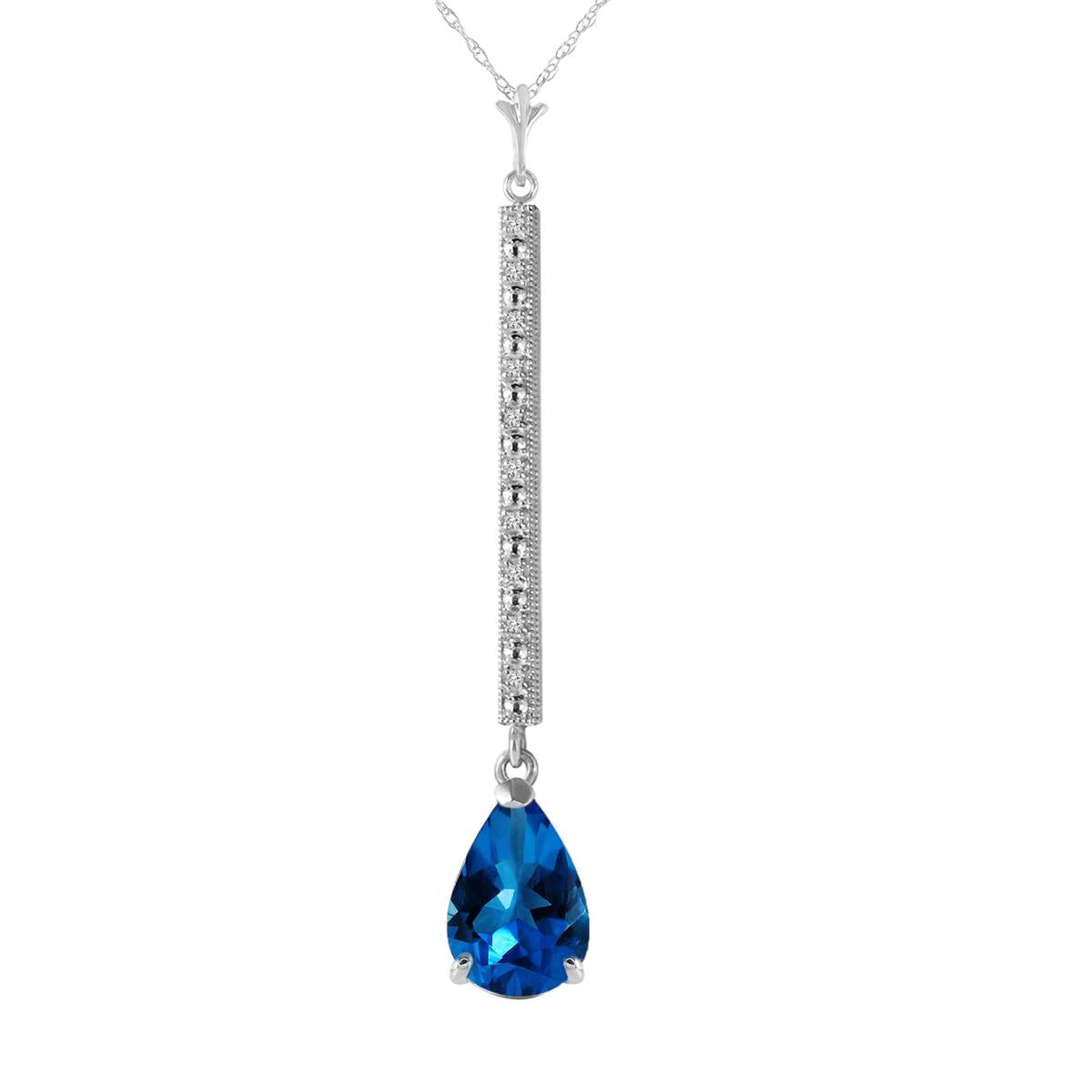 1.8 Carat 14K Solid White Gold Necklace Diamond Blue Topaz