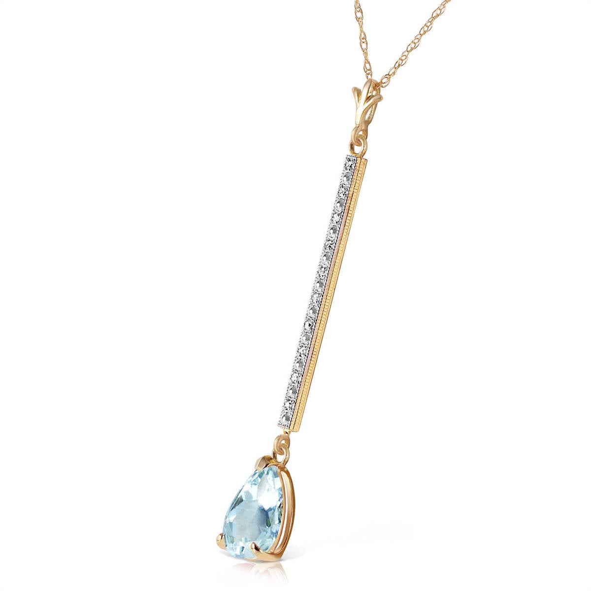 1.8 Carat 14K Solid Yellow Gold Necklace Diamond Aquamarine