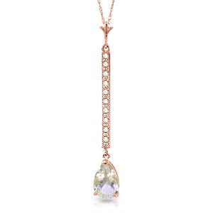 14K Solid Rose Gold Diamond & Rose Topaz Necklace Certified