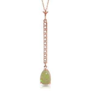 14K Solid Rose Gold Necklace w/ Diamonds & Opal