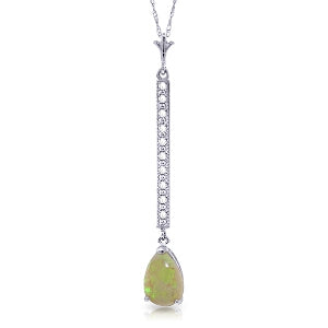0.82 Carat 14K Solid White Gold Necklace Diamond Opal