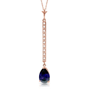 14K Solid Rose Gold Diamond & Sapphire Necklace Certified