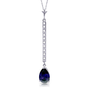 1.8 Carat 14K Solid White Gold Necklace Diamond Sapphire