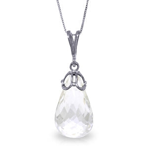 7 Carat 14K Solid White Gold Arrow Sent Forth White Topaz Necklace